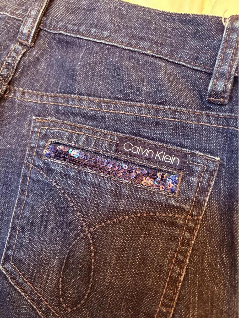 Calvin Klein Flare Leg Jeans with sequin pocket trim 26/2